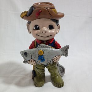 Atlantic Mold Smiley Fisherman 11” Ceramic Figurine Hand Painted Vintage 1978